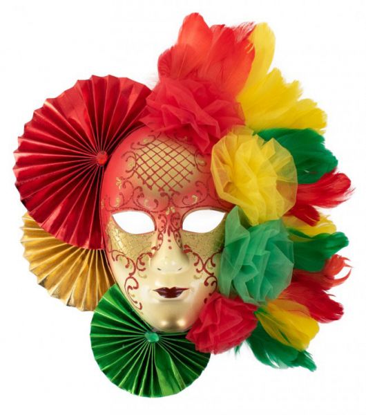 Carnavalsdecoratie masker rood geel groen