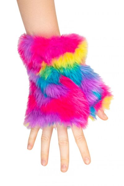 Fluffy Festival Handschoenen vingerloos in regenboogkleuren