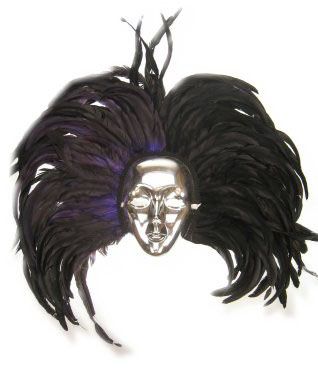 Masker zilver met hoofdtooi zwarte veren