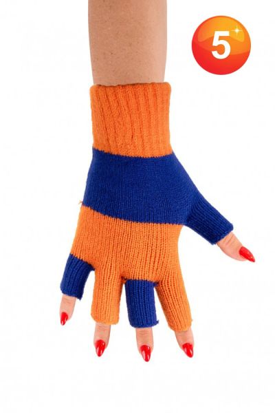 Vingerloze handschoenen blauw oranje gestreept