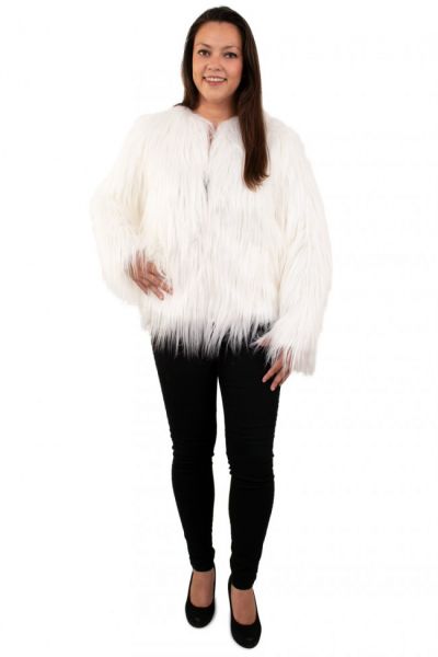 Women's long fur coat white with light