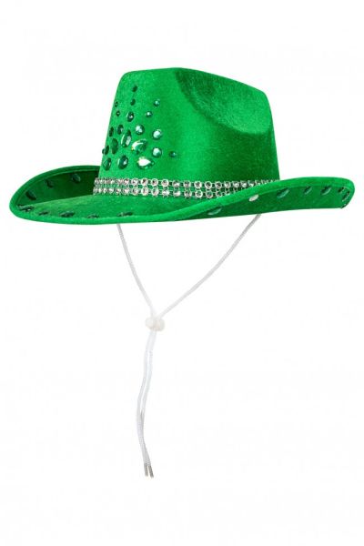 Groene cowboy cowgirl hoed met strass steentjes