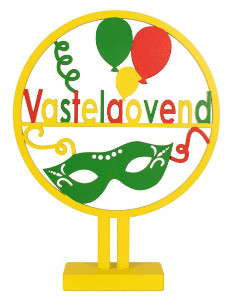 Houten carnavalsversiering cirkel met tekst Vastelaovend